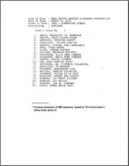 Real Estate Brokers Exam March 2012 Room Assignments (Iloilo)