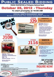 pnb foreclosed properties sneak peak for october 25 public sealed bidding