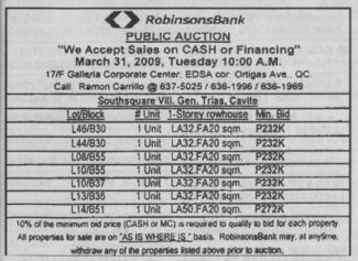 Robinsonsbank public auction 20090331