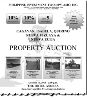 pi 2 foreclosed properties cagayan valley auction october 10 2015