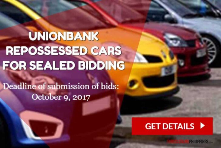 UnionBank repossessed cars sealed bidding slated on October 9, 2017