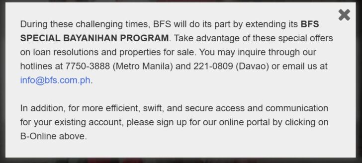 bfs special bayanihan program advisory